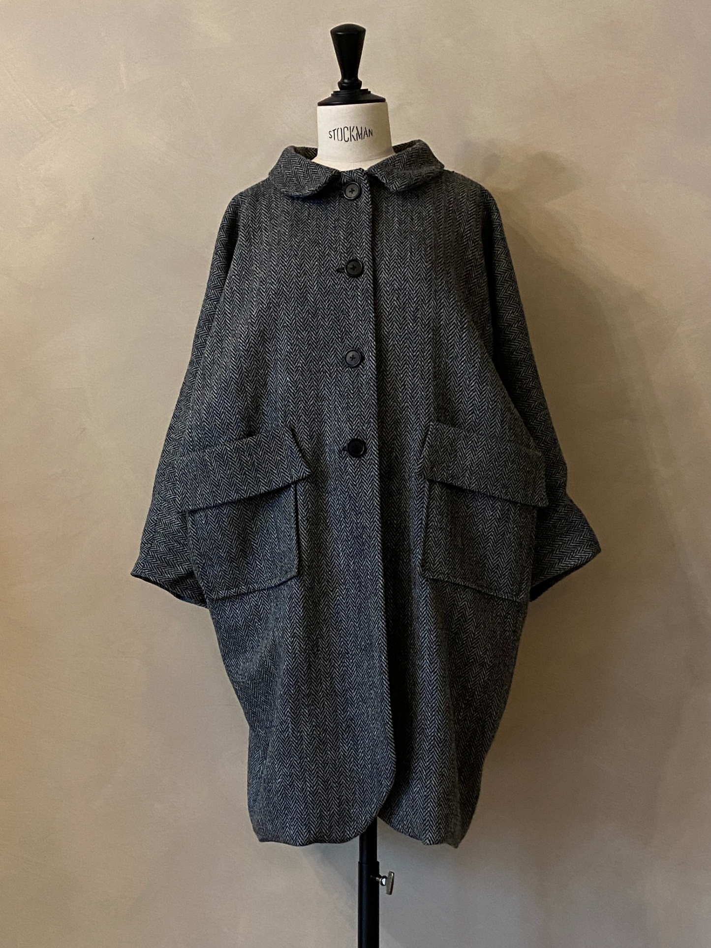 Grey Scottish herringbone wool coat