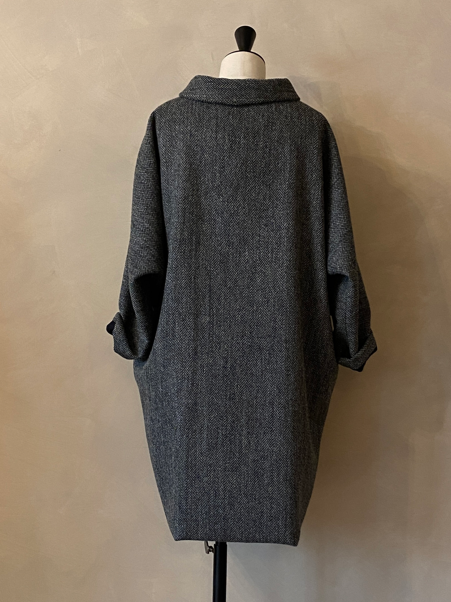 Grey Scottish herringbone wool coat