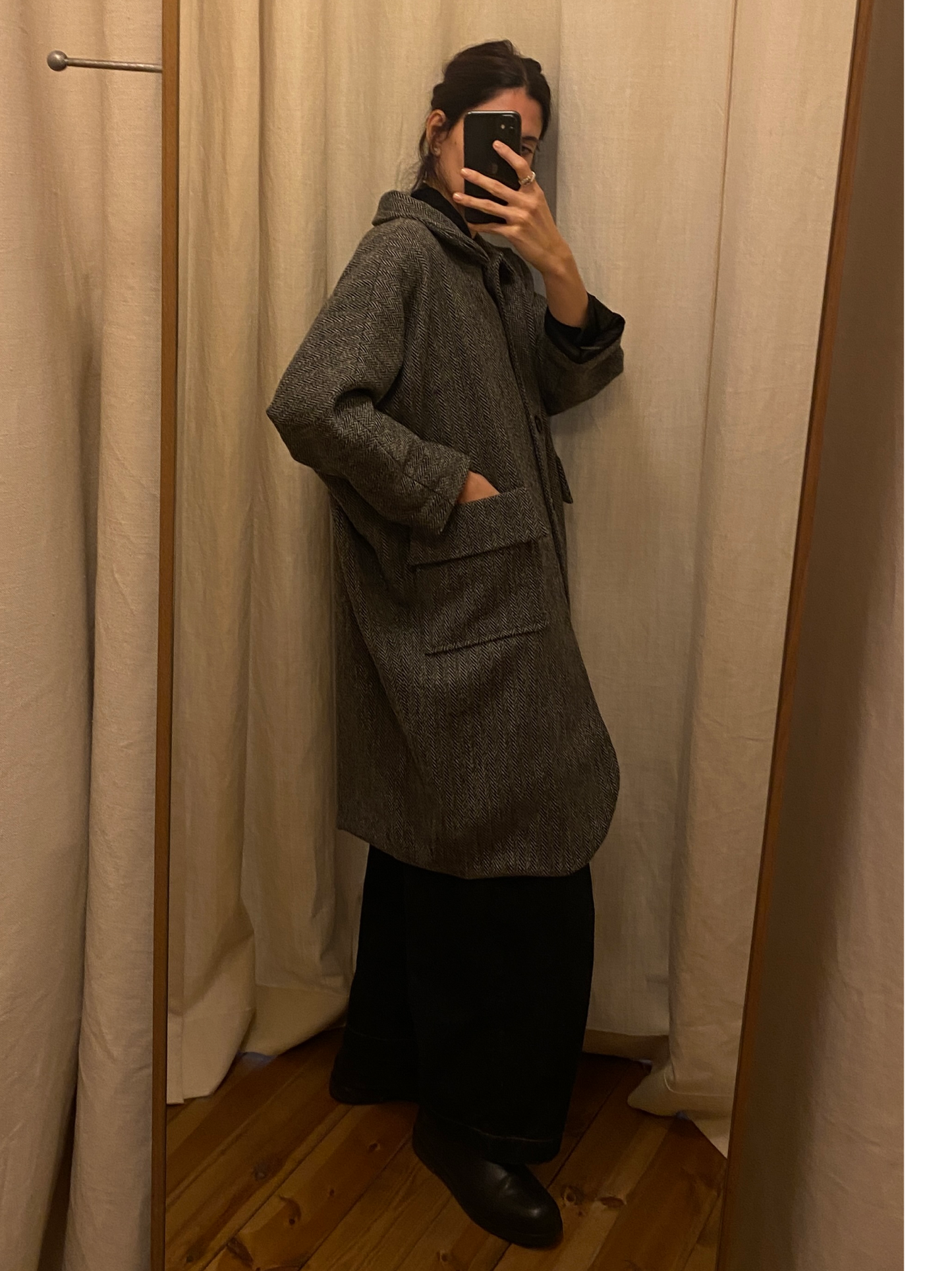 Grey Scottish herringbone wool coat