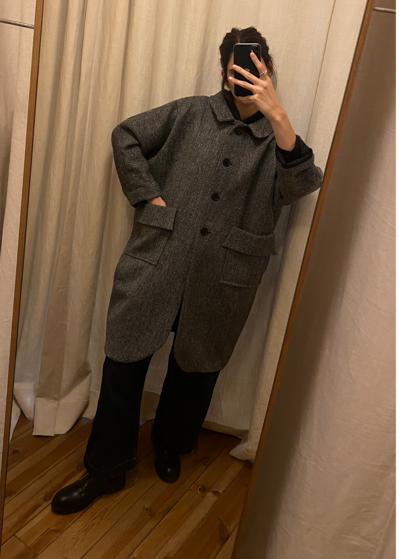 Grey Scottish herringbone wool coat