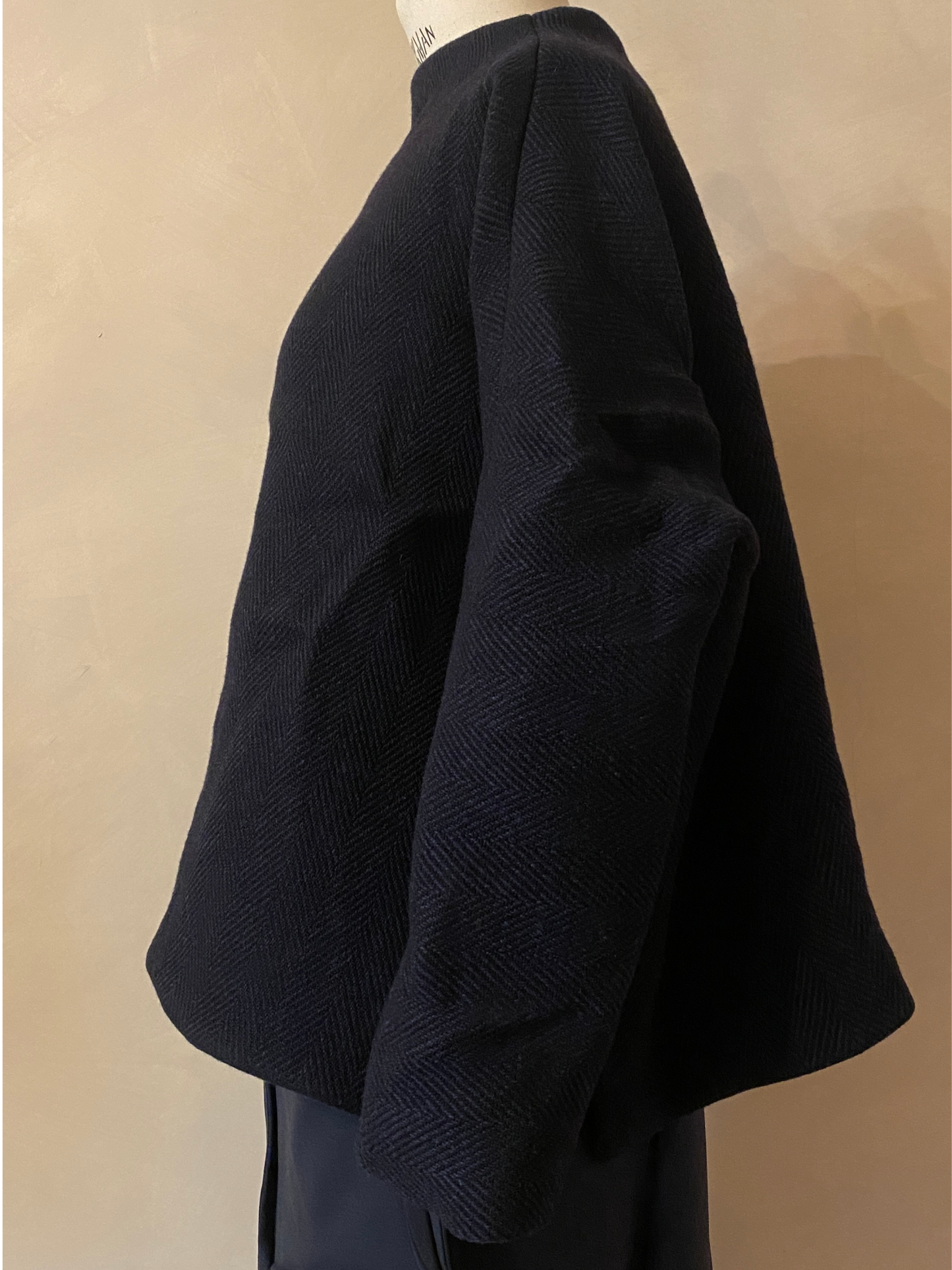 Blue herringbone wool top