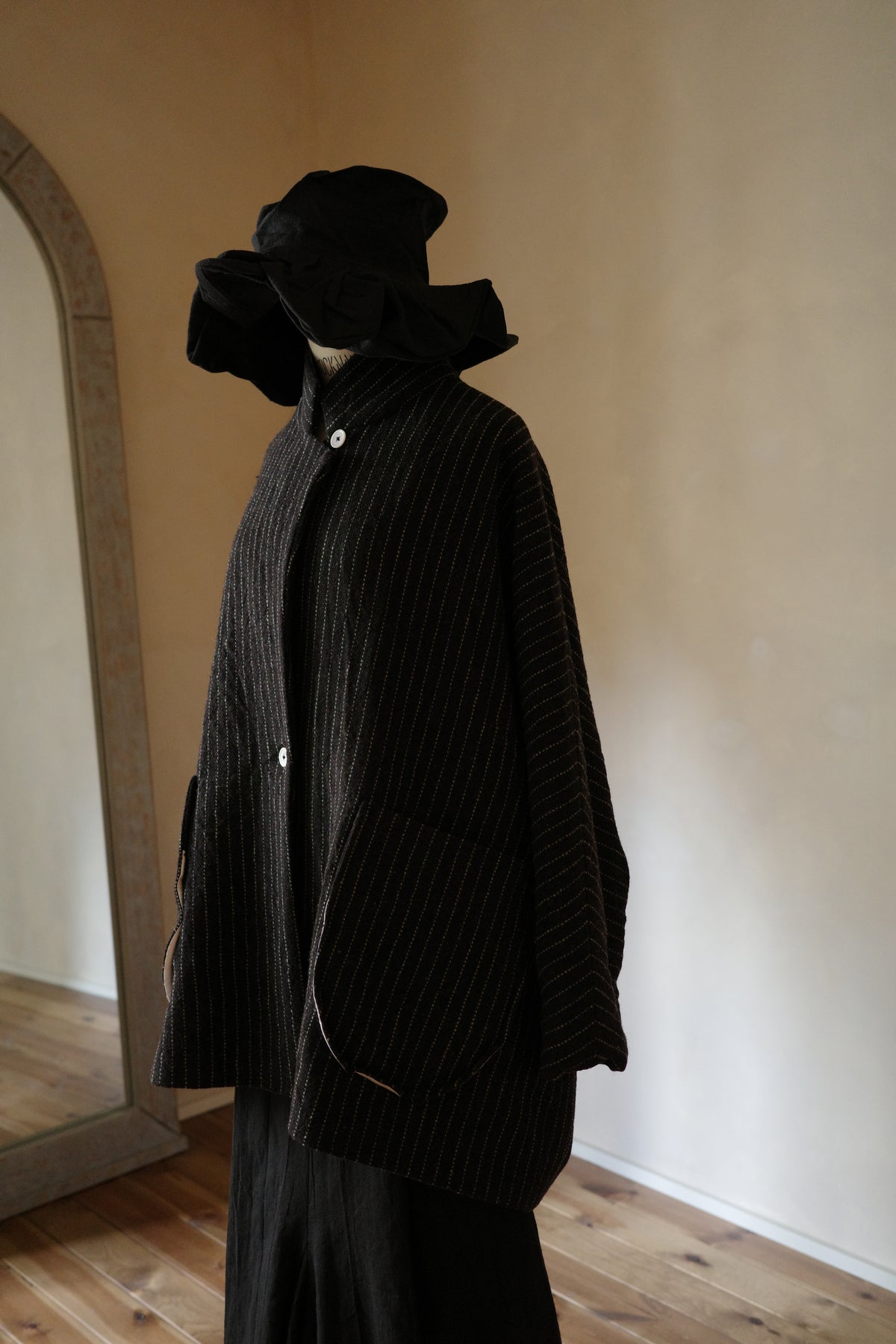 Pinstripe black wool coat