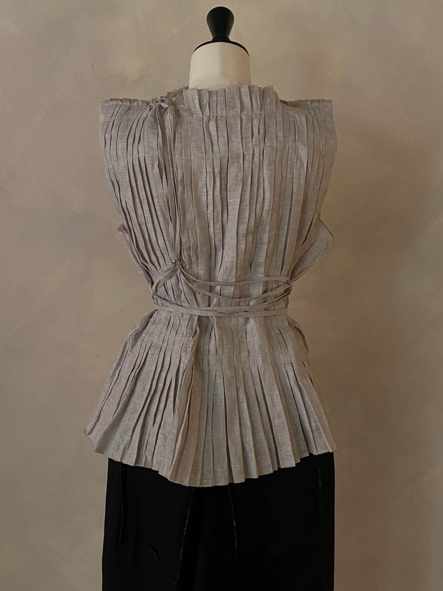 Grey pleated linen top