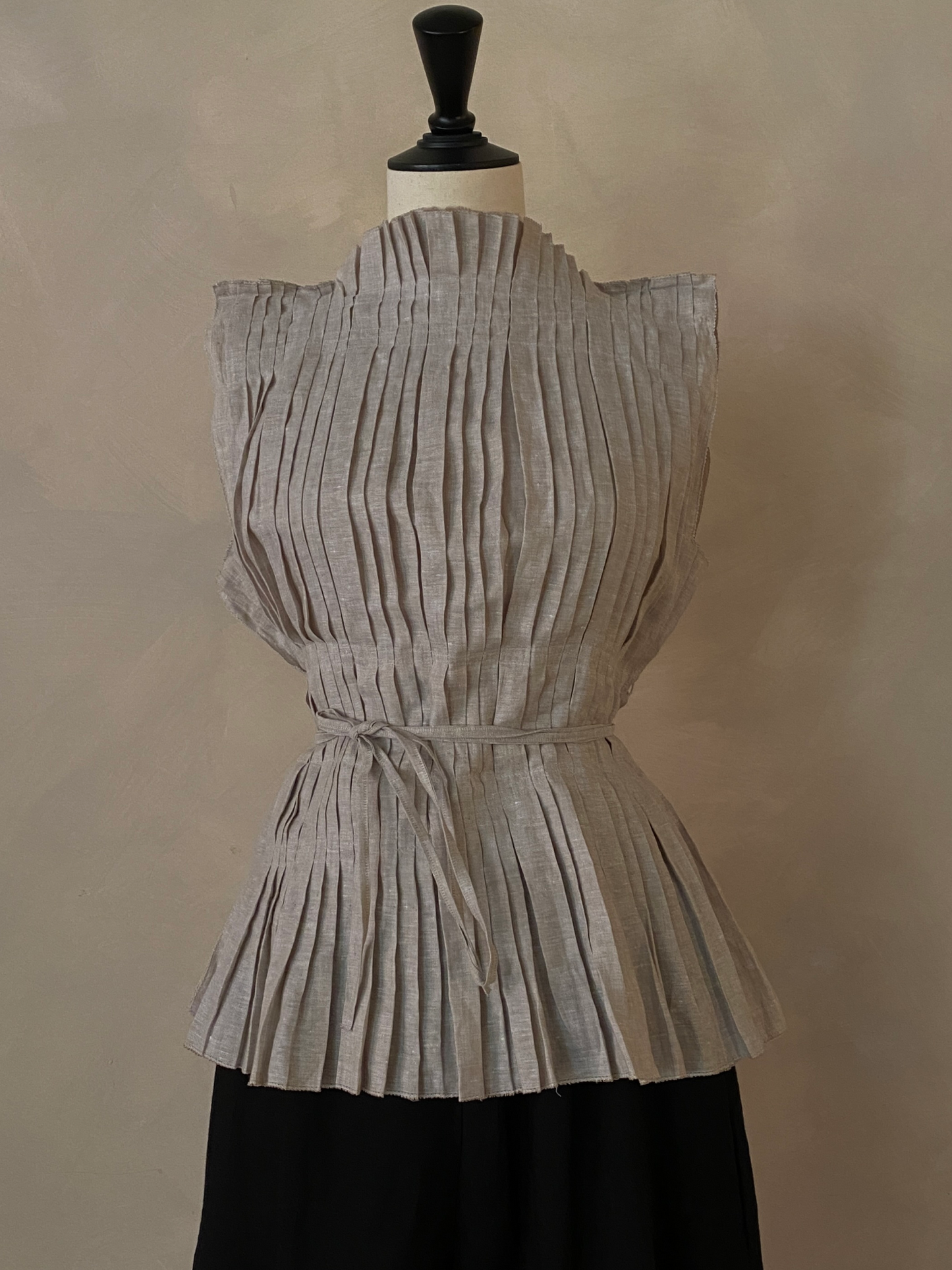 Grey pleated linen top