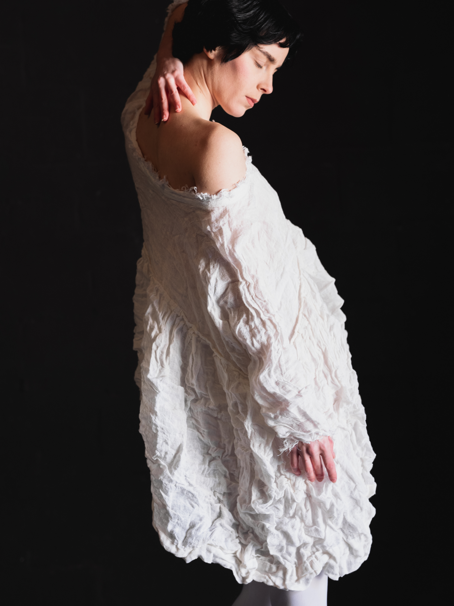 White linen voile dress
