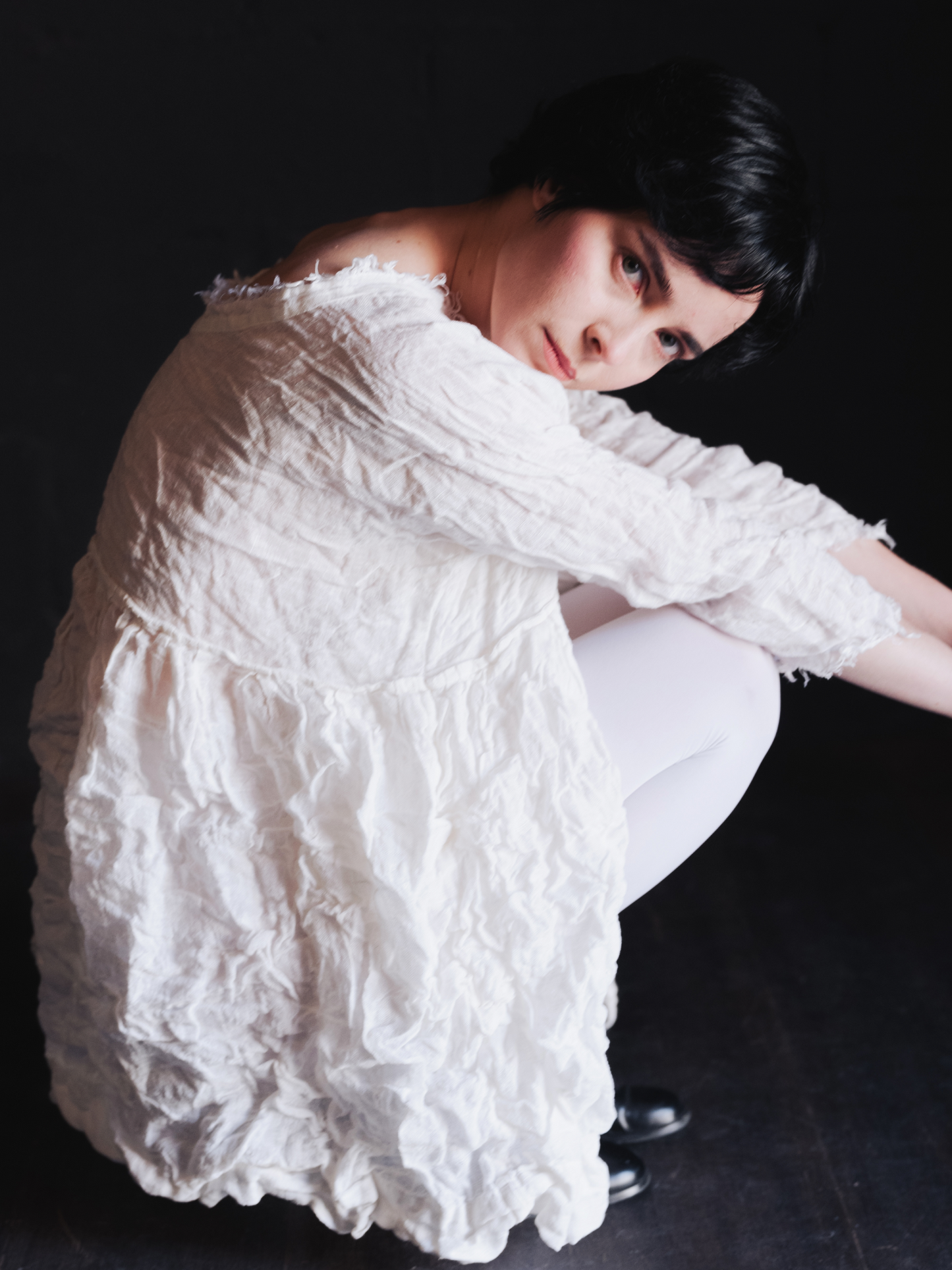 White linen voile dress