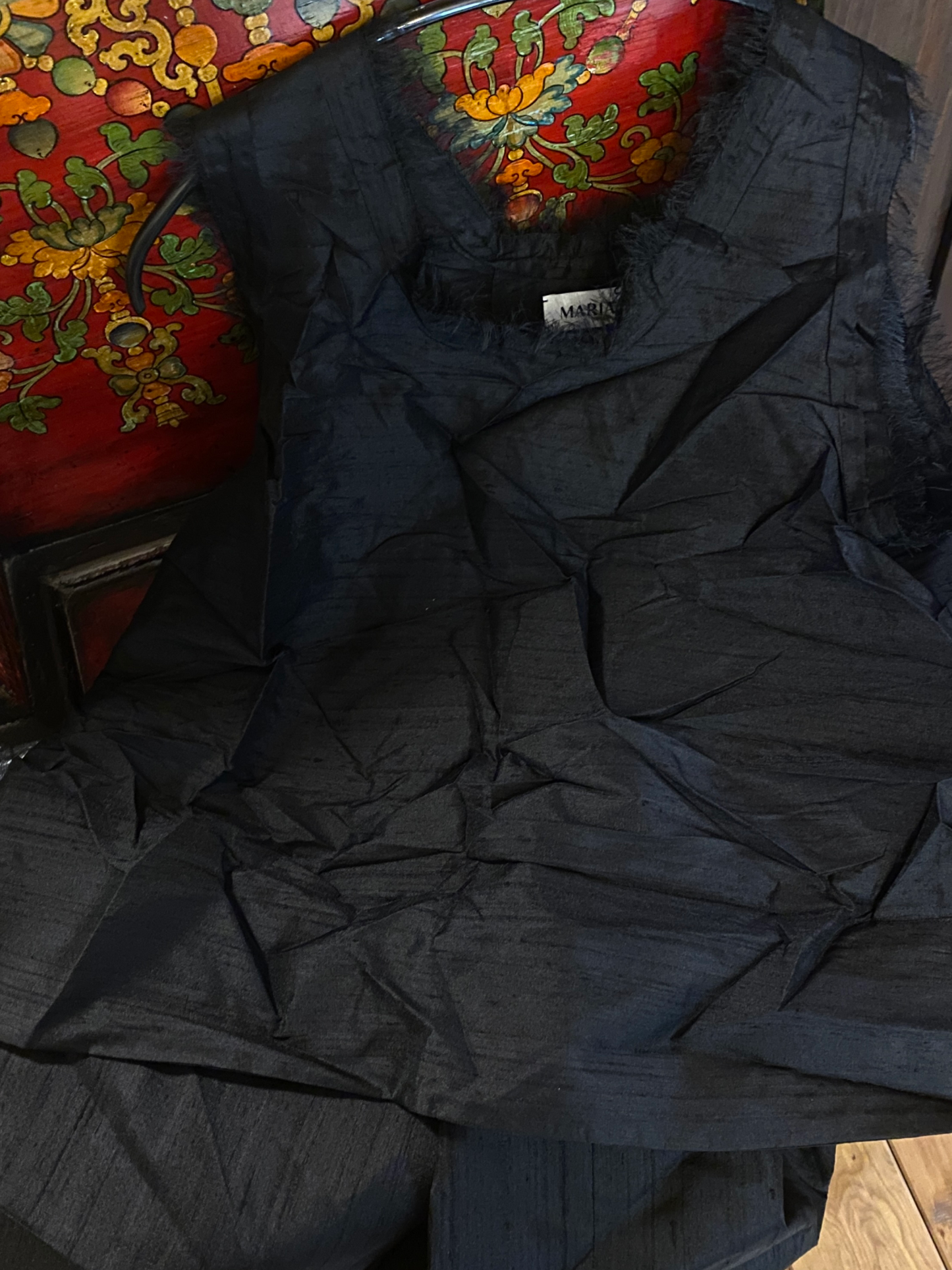 Black dupioni silk top
