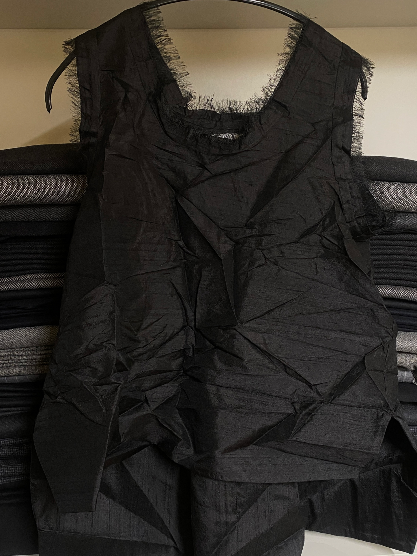 Black dupioni silk top