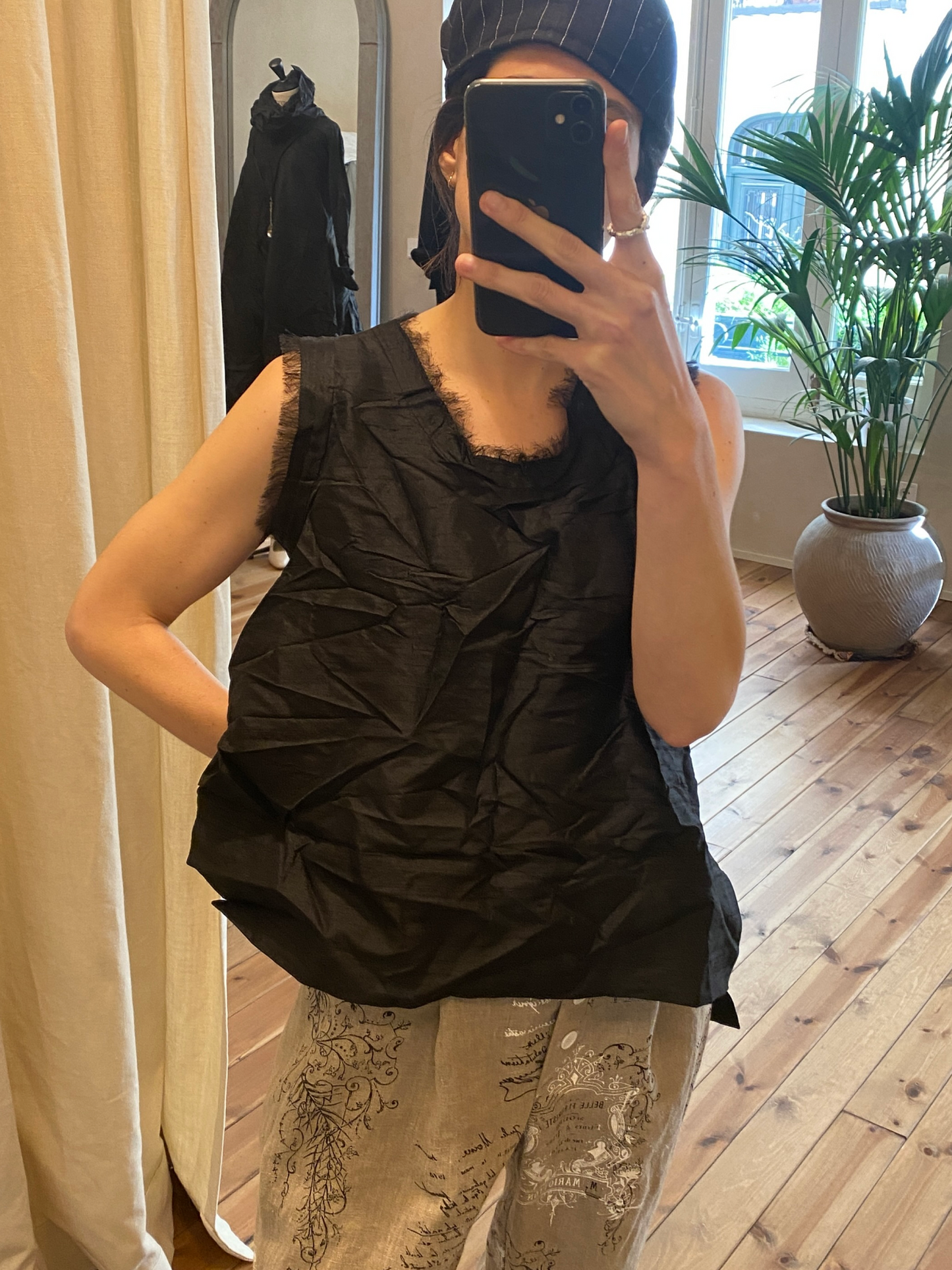 Black dupioni silk top