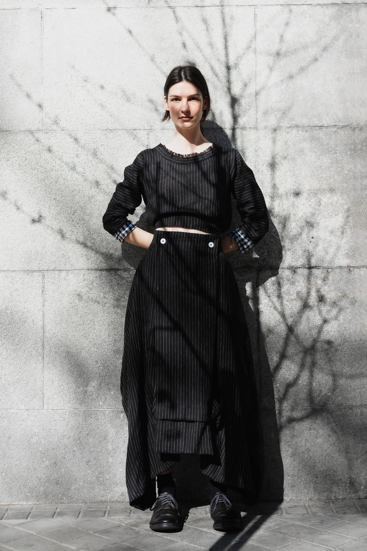 Falda de lino de raya diplomática