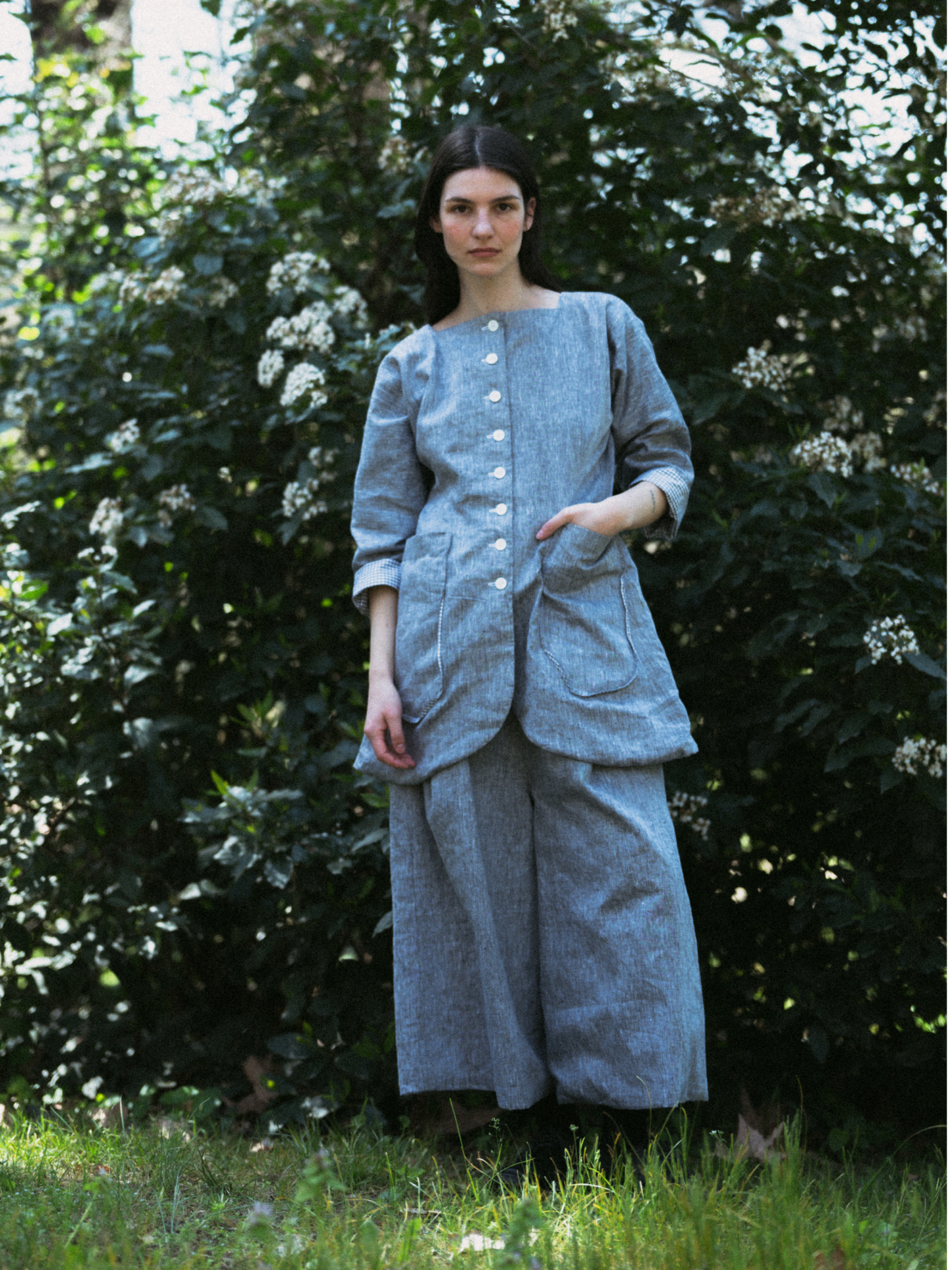 Linen wide leg trousers
