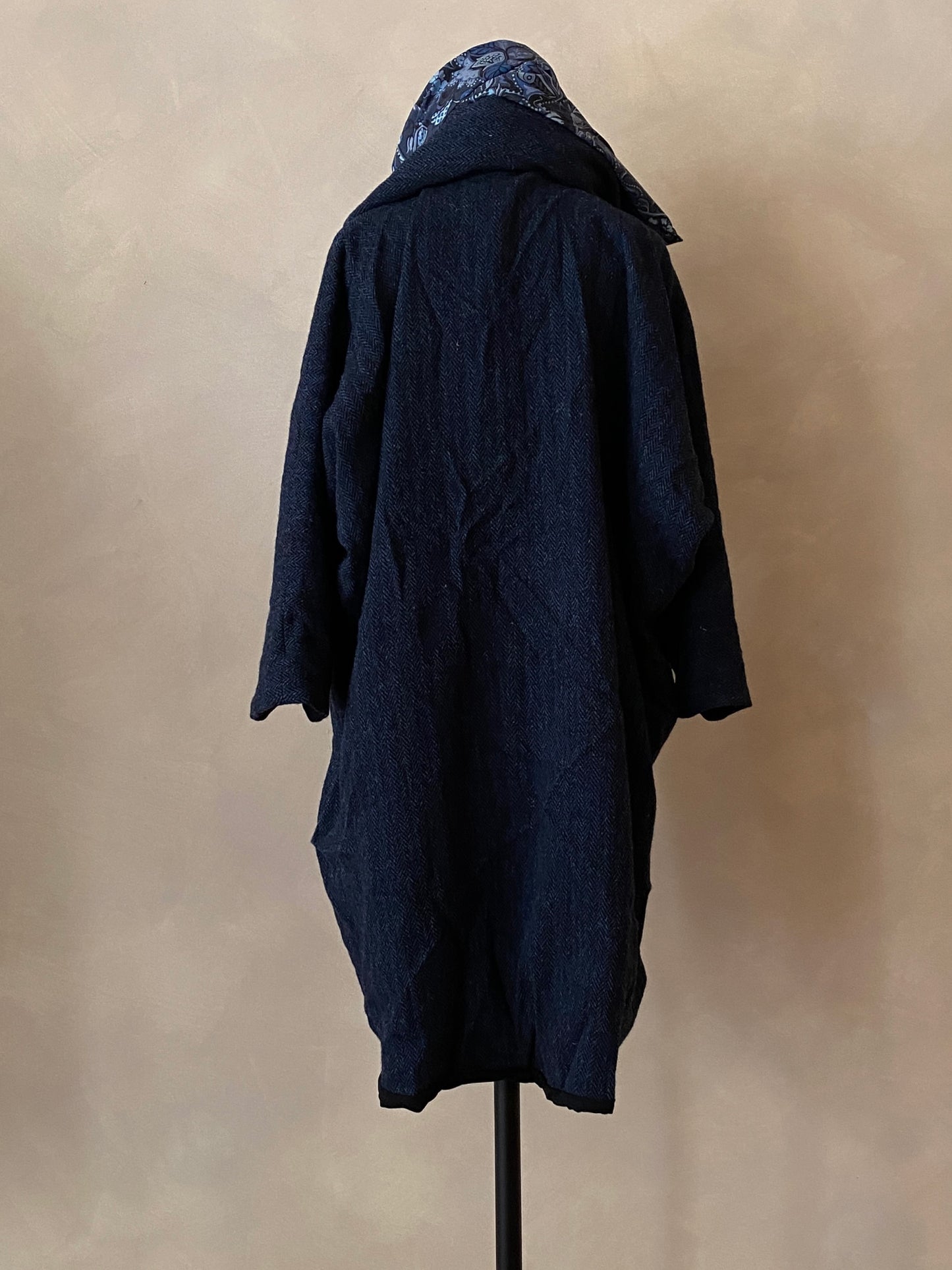 Blue herringbone Scottish tweed wool coat