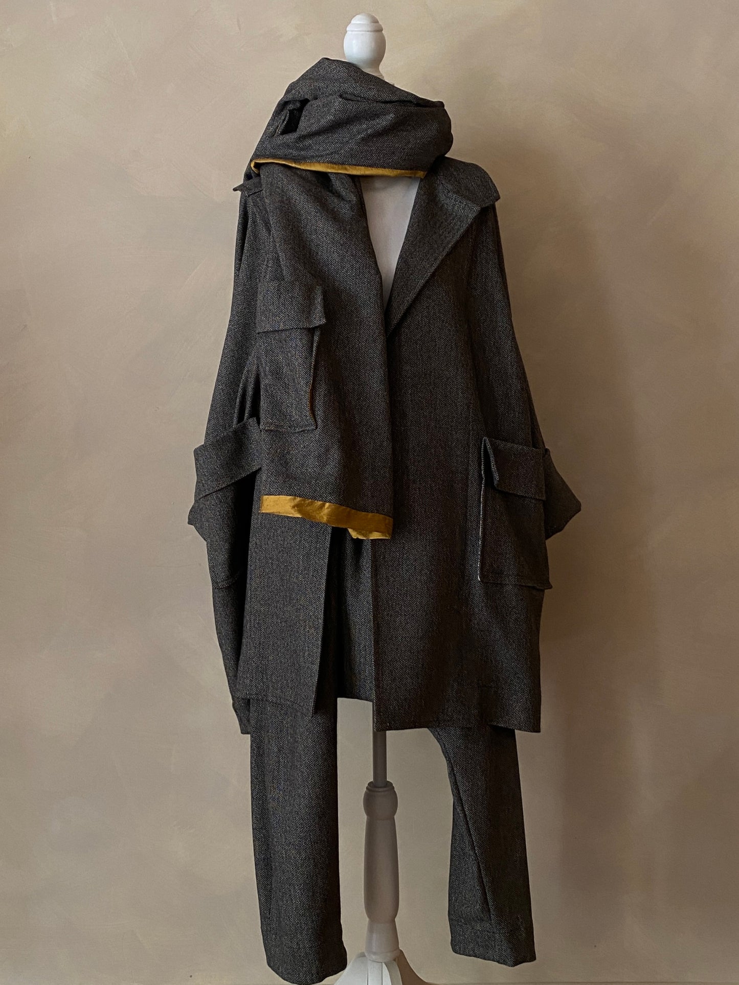Grey herringbone wool coat