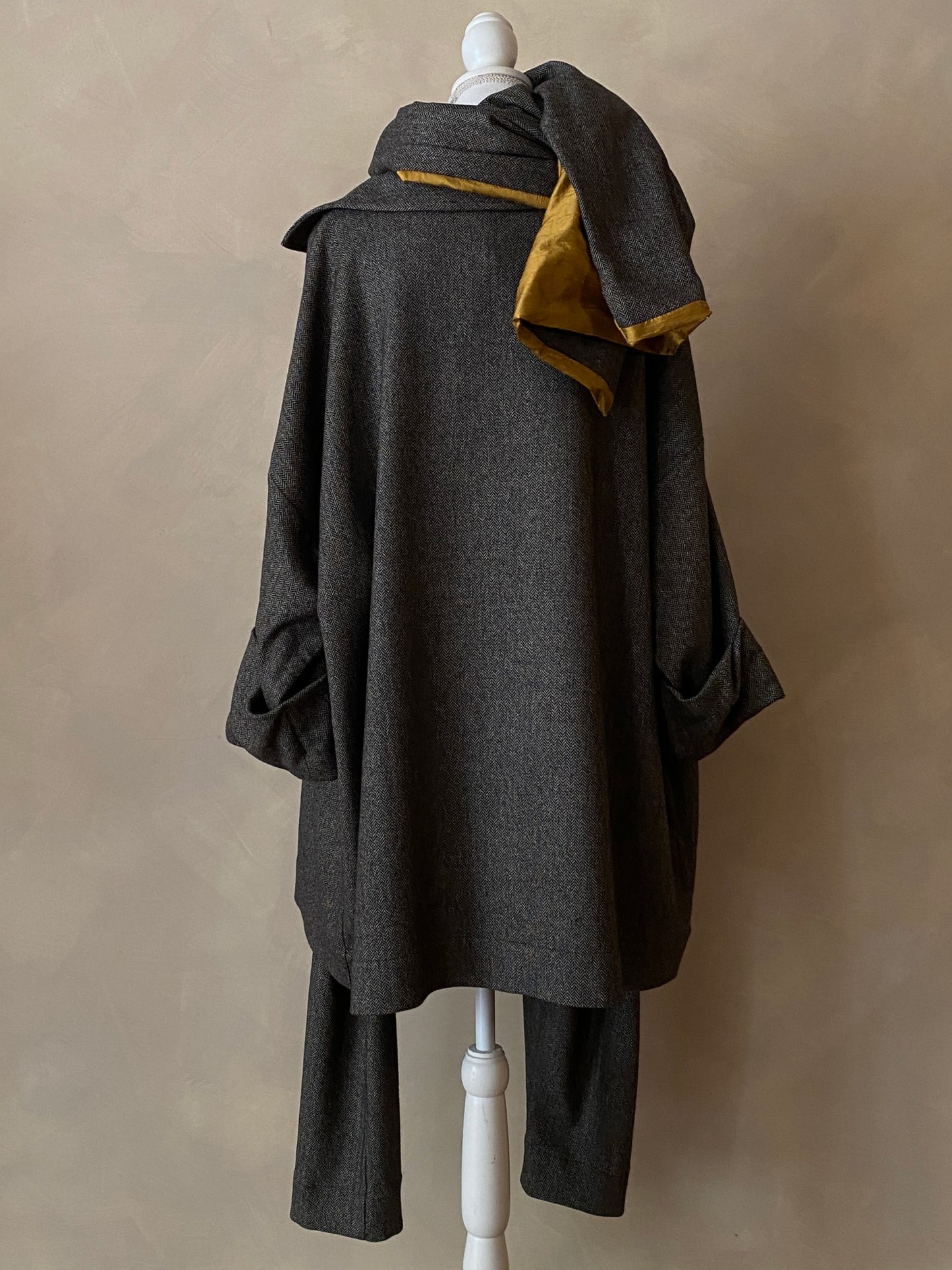 Grey herringbone wool coat