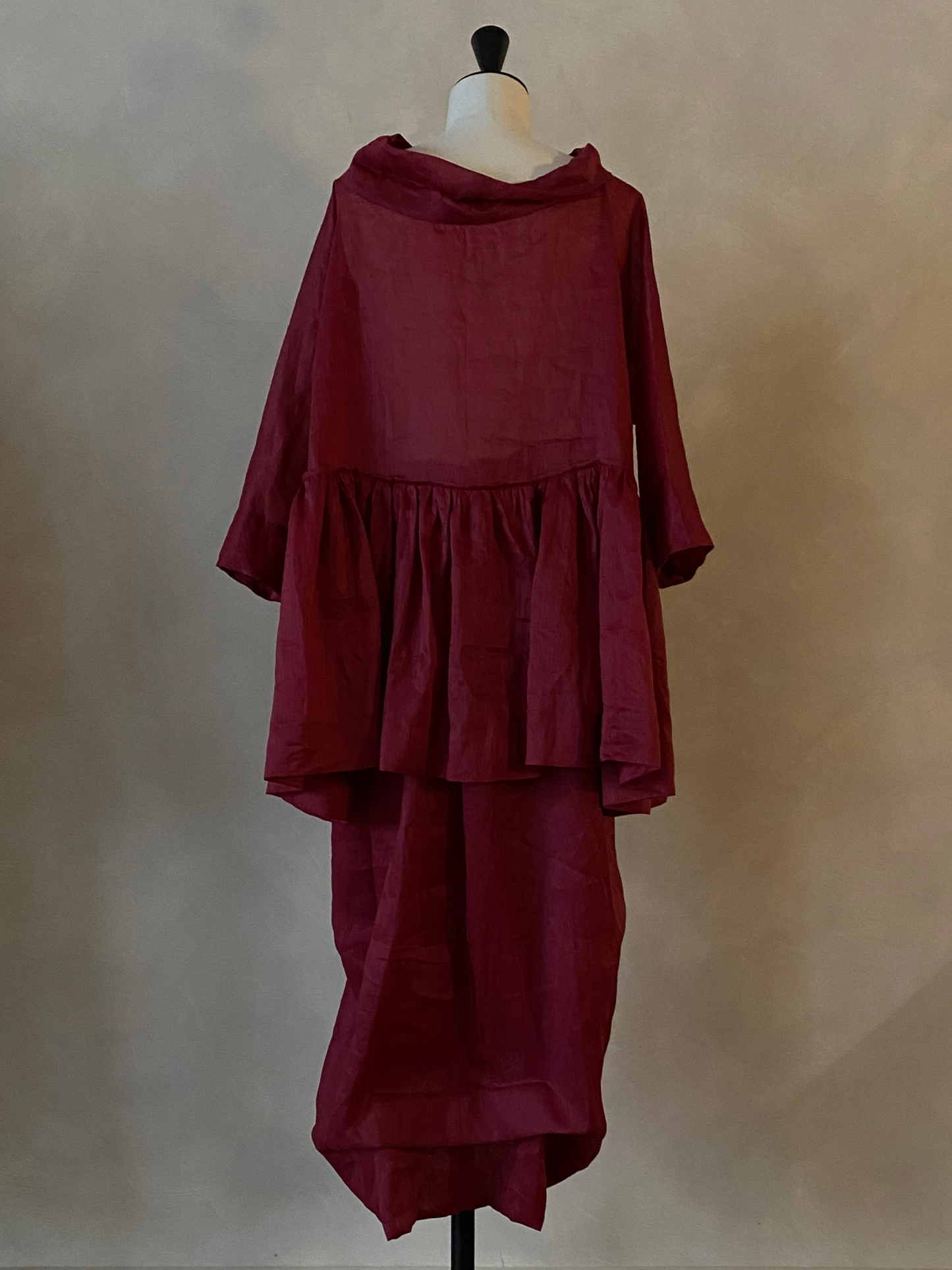 Two-piece burgundy ramie dress