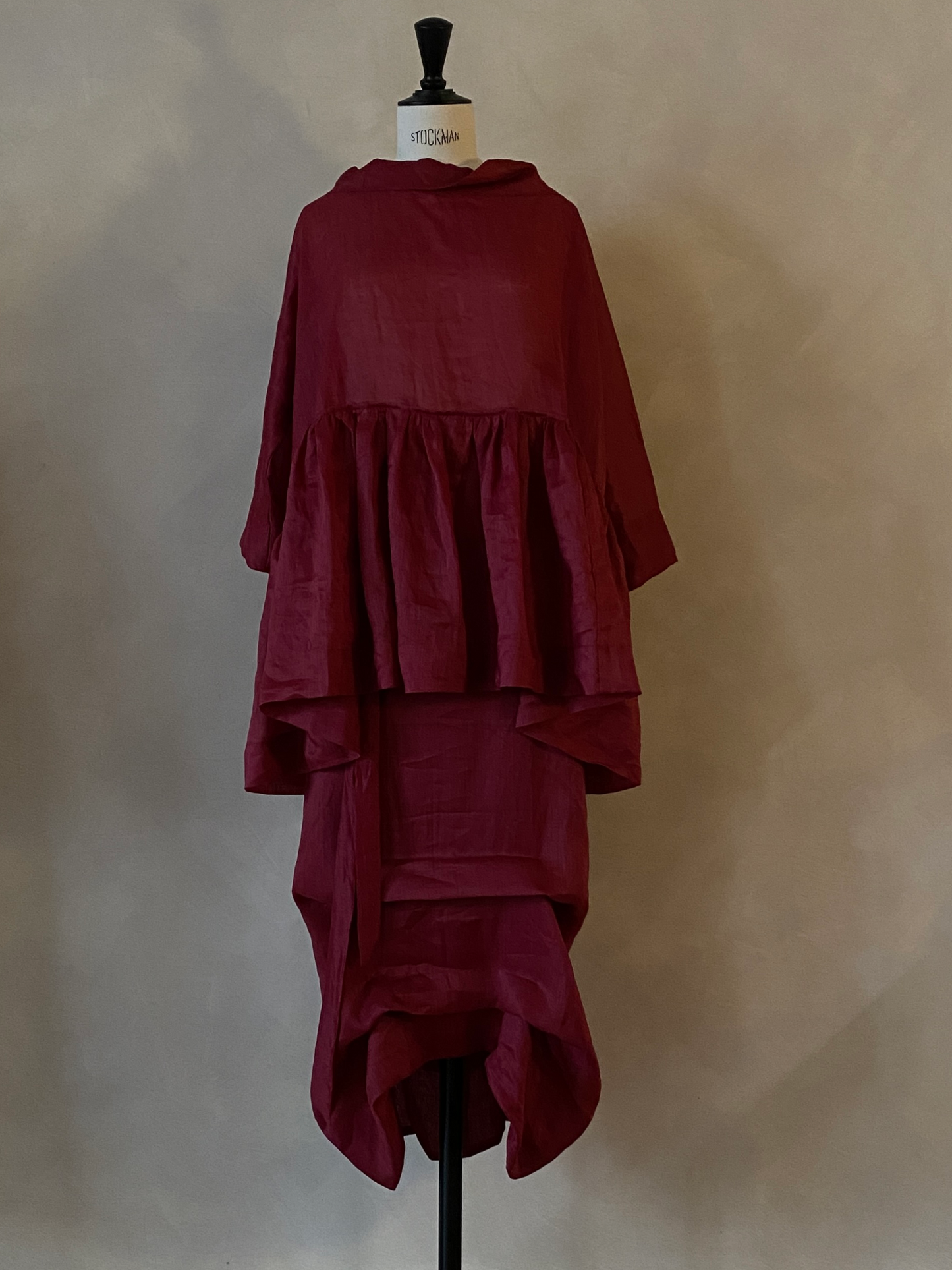 Two-piece burgundy ramie dress