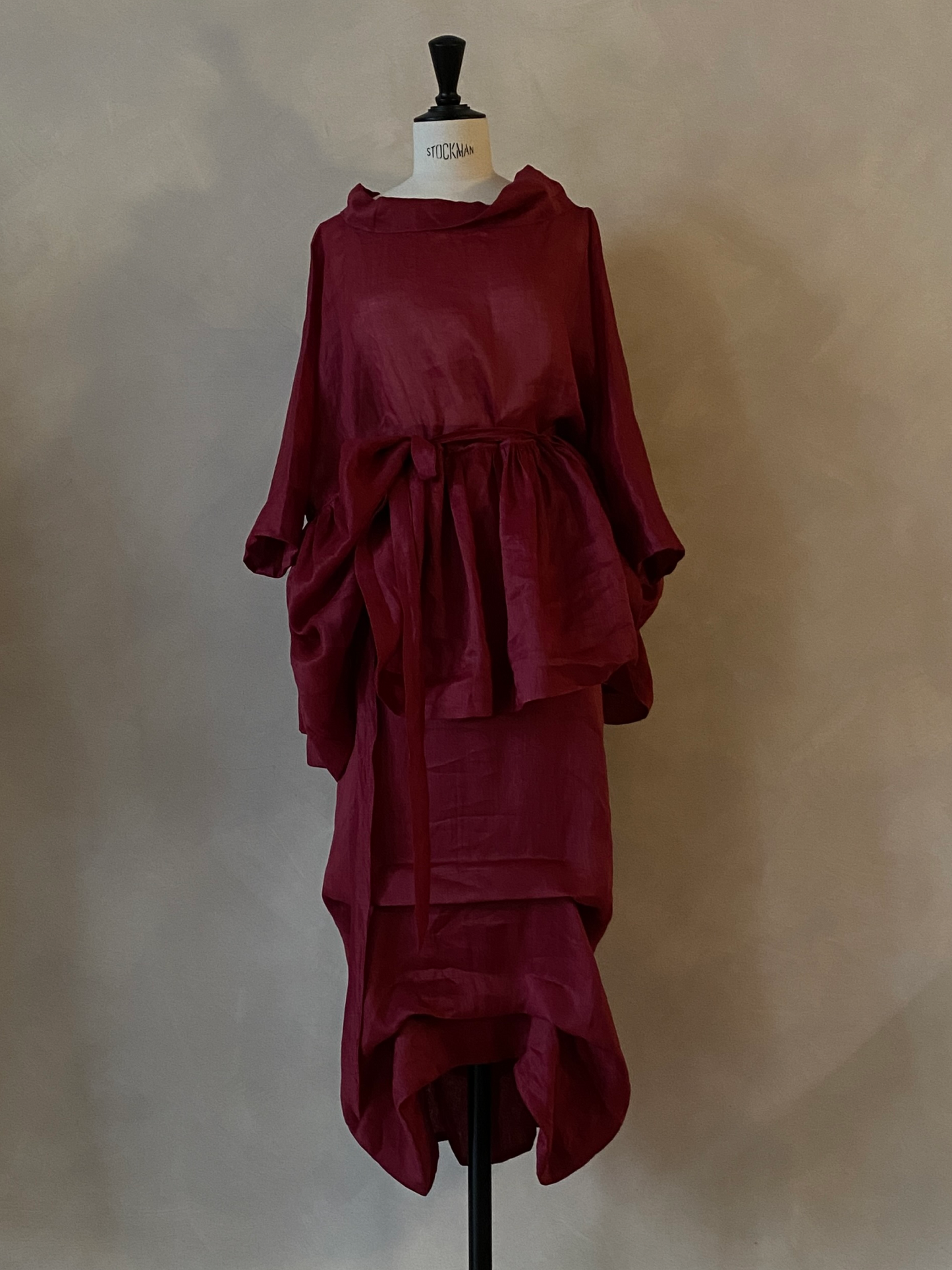 Two-piece burgundy ramie dress