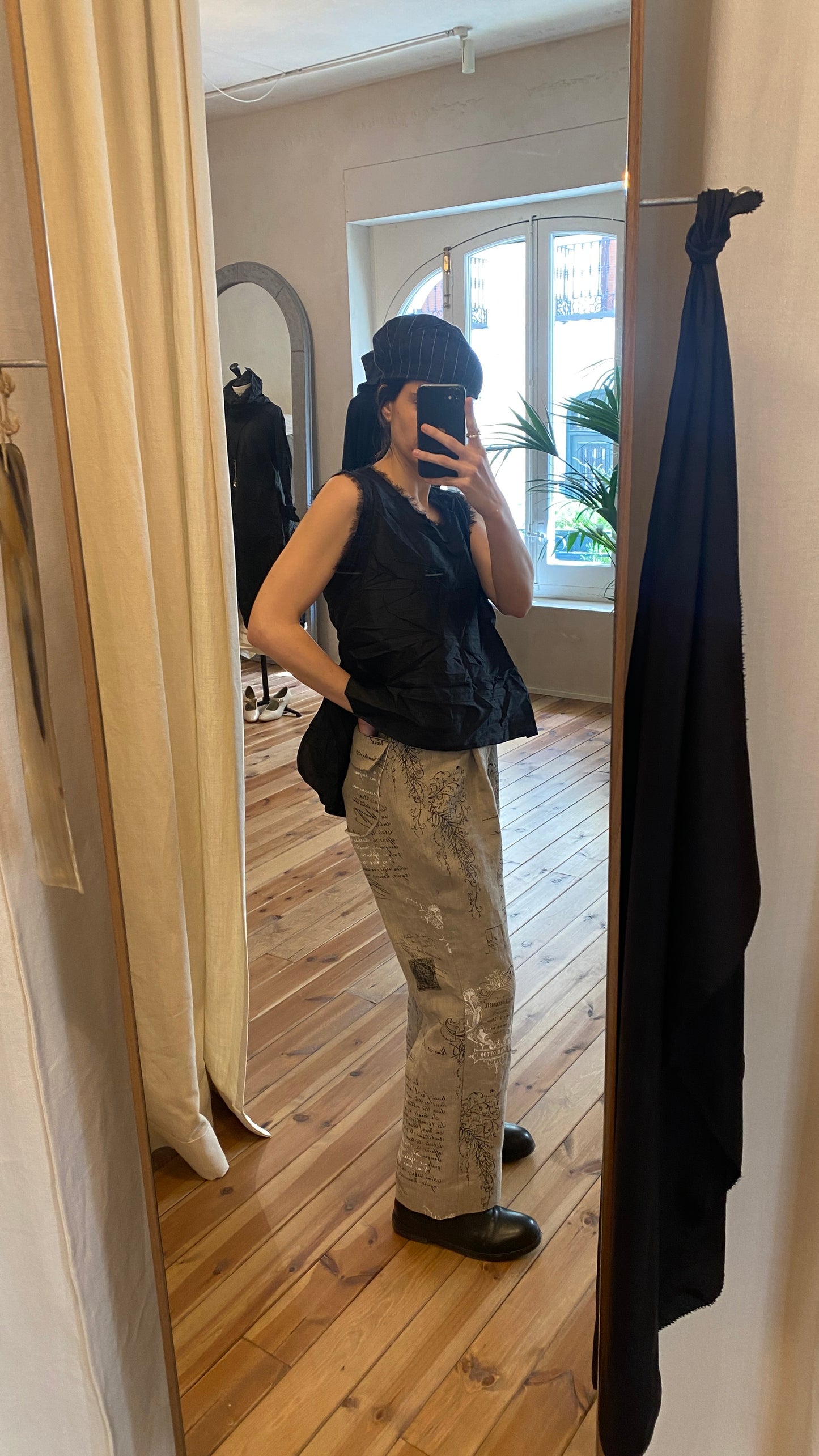 Black dupioni silk top