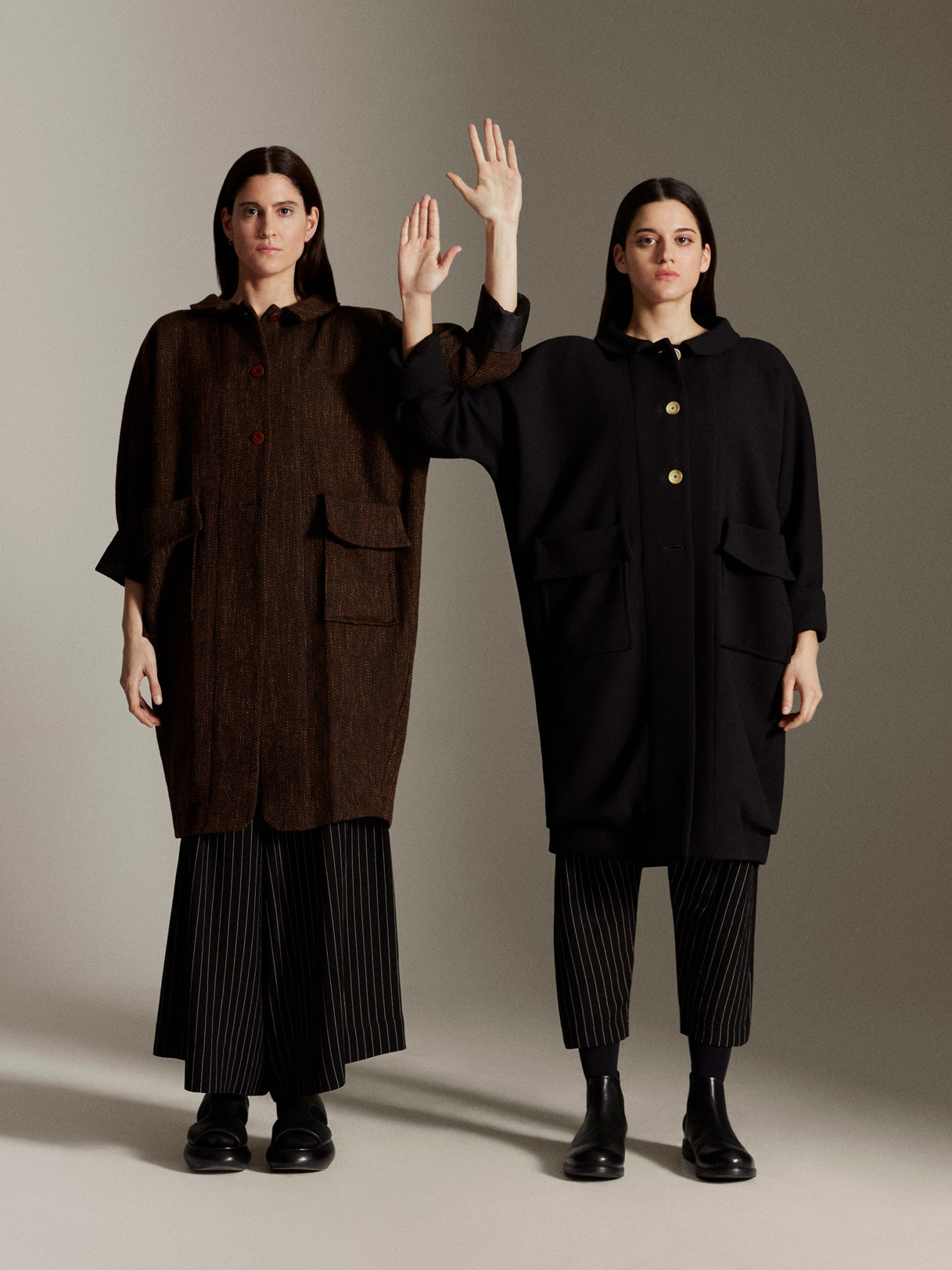 Brown herringbone wool coat