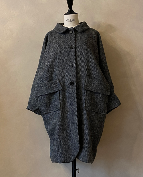 Grey Scottish herringbone wool coat