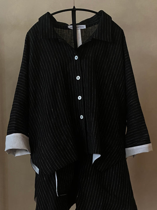 Black pinstripe linen shirt