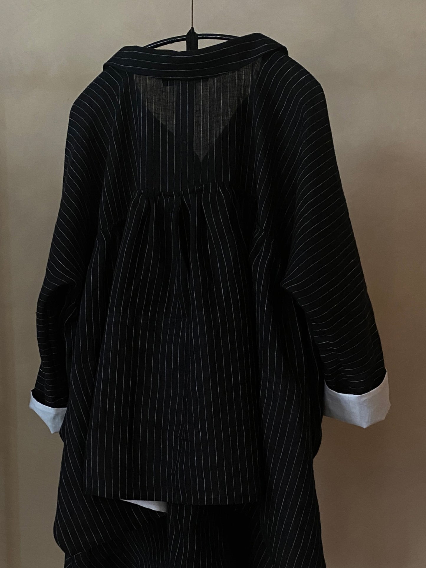 Black pinstripe linen shirt