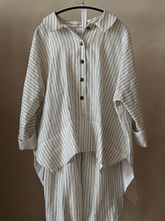 White pinstripe linen shirt