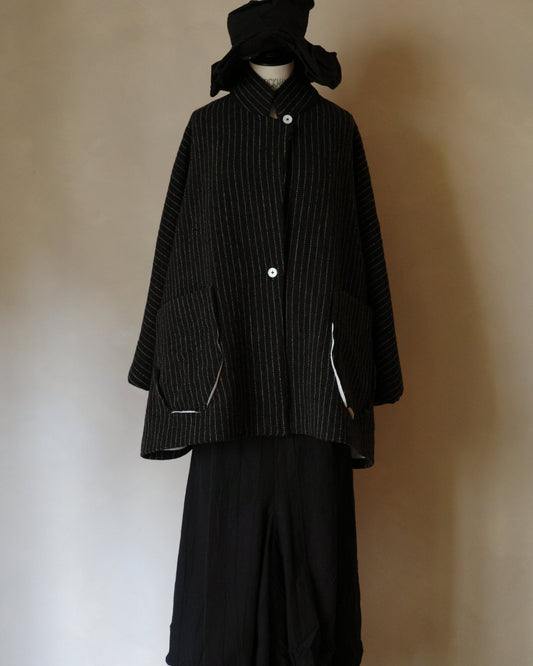 Pinstripe black wool coat