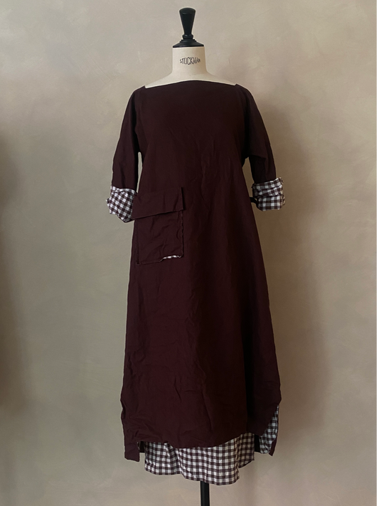 Two-piece linen brown dress
