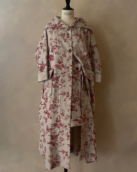 Abrigo de lino rojo toile de jouy