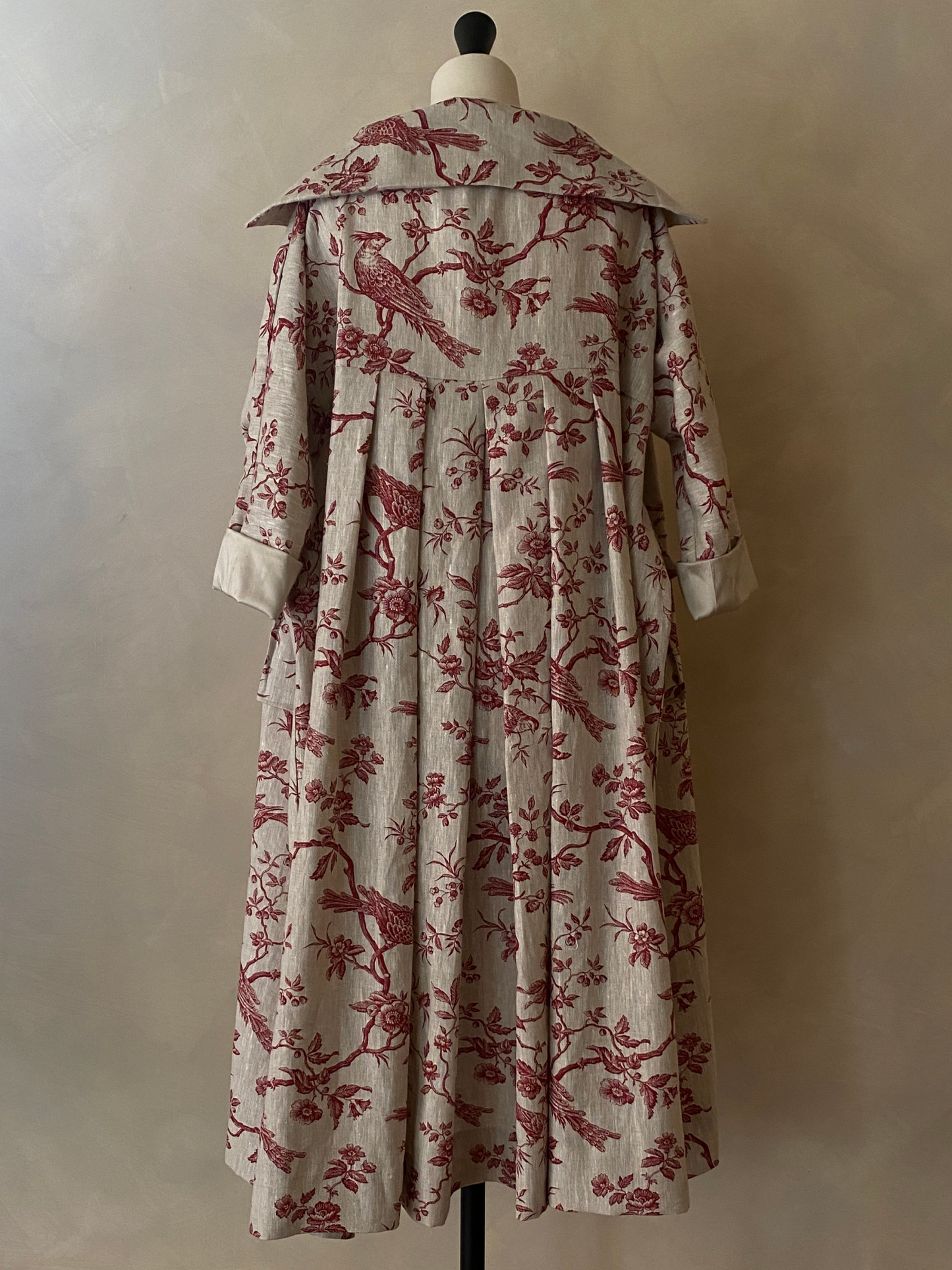 Red linen toile de jouy coat