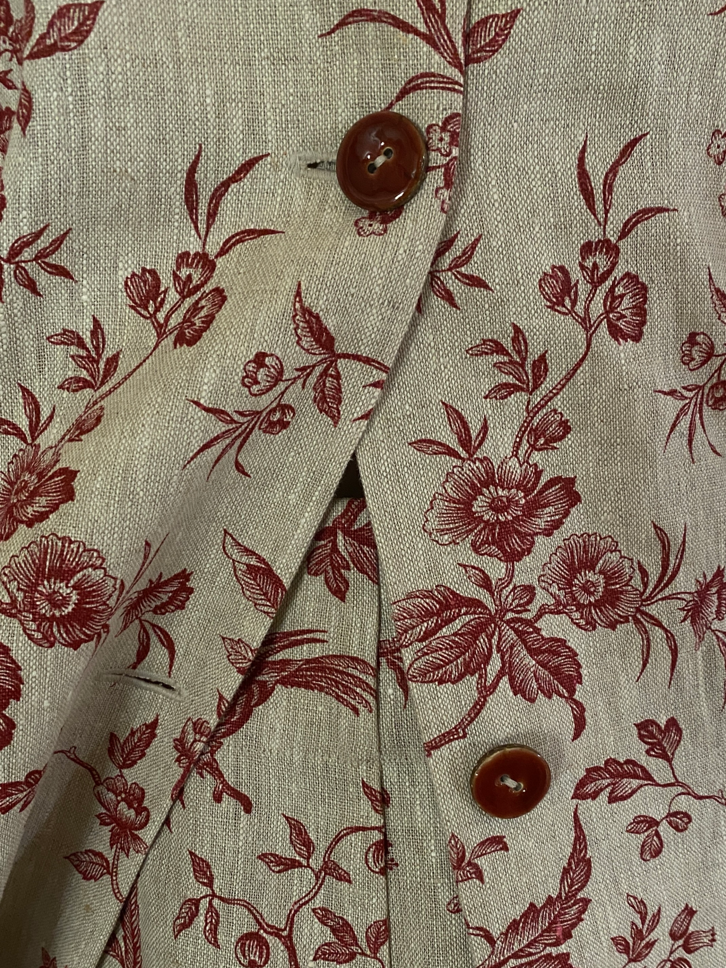 Red linen toile de jouy coat