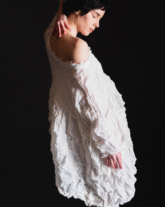 Vestido de voile de lino blanco