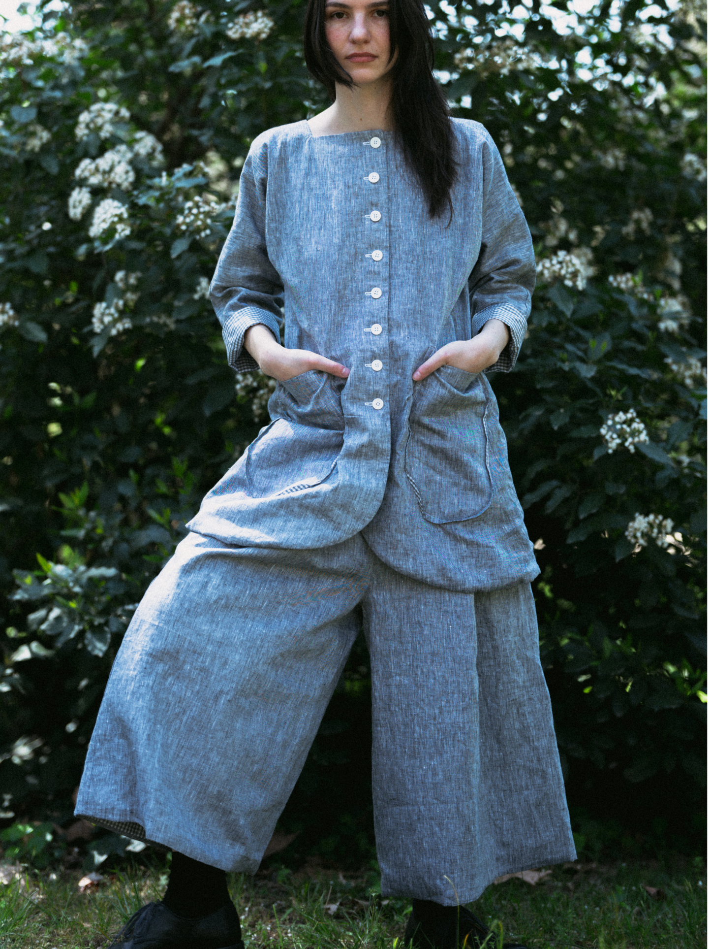 Linen wide leg trousers