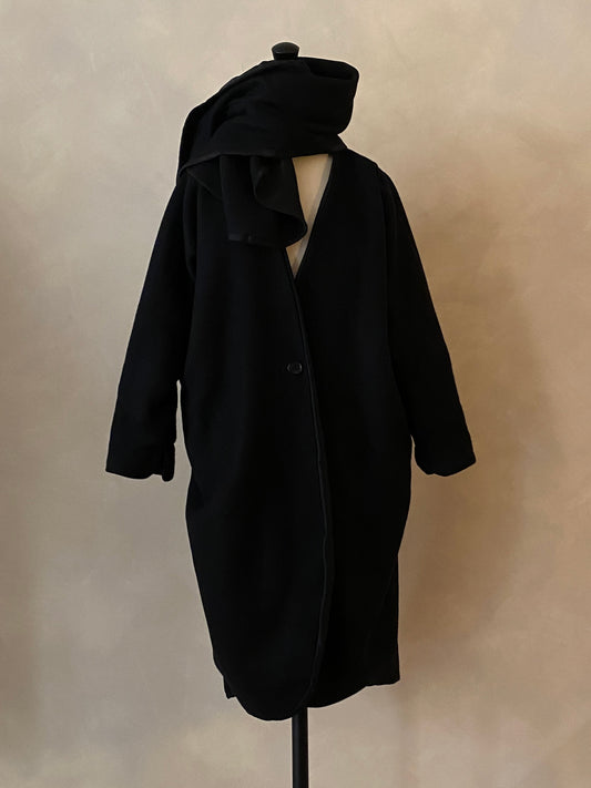 Black herringbone wool coat