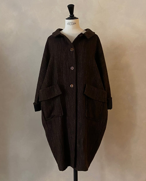 Brown herringbone wool coat