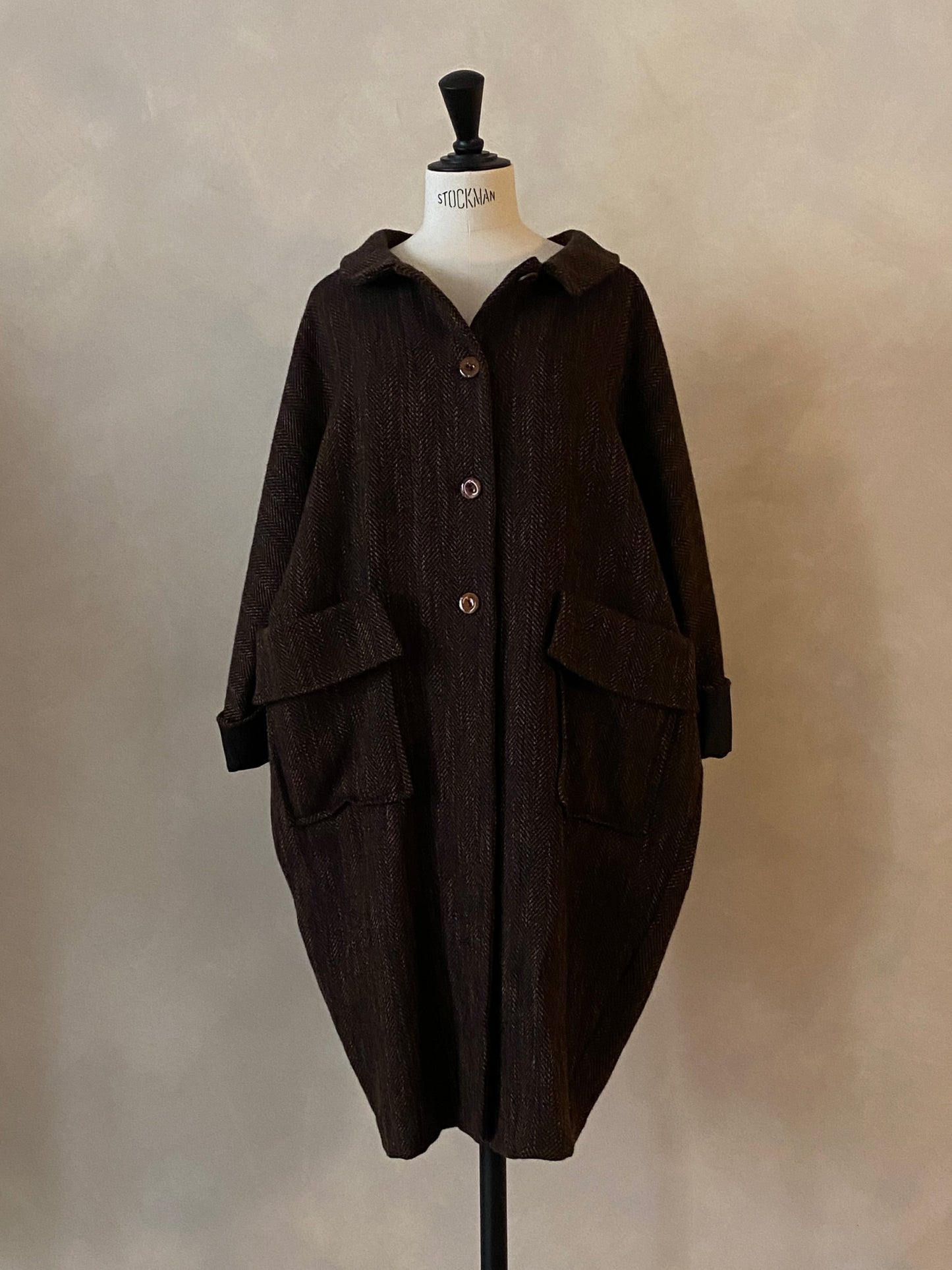 Brown herringbone wool coat