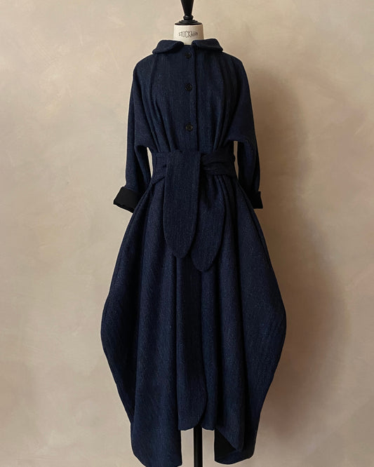 Abrigo Menina de lana de espiga azul