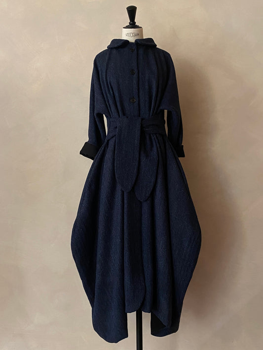 Abrigo japonés de lana de espiga azul