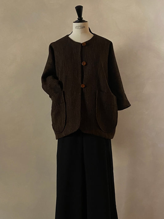 Brown herringbone wool short coat