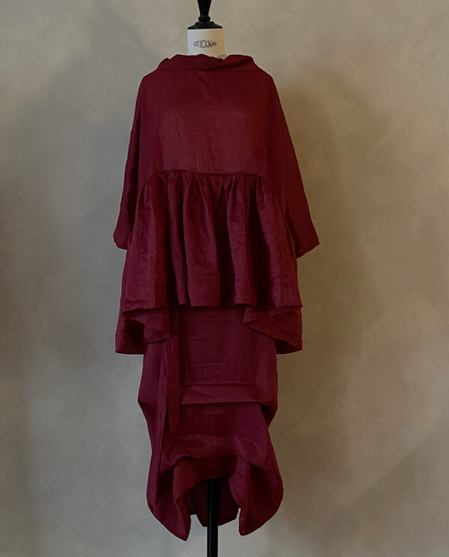 Two-piece burgundy ramie dress