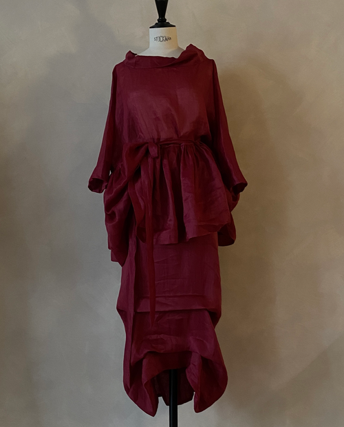 04.Two-piece burgundy ramie dress