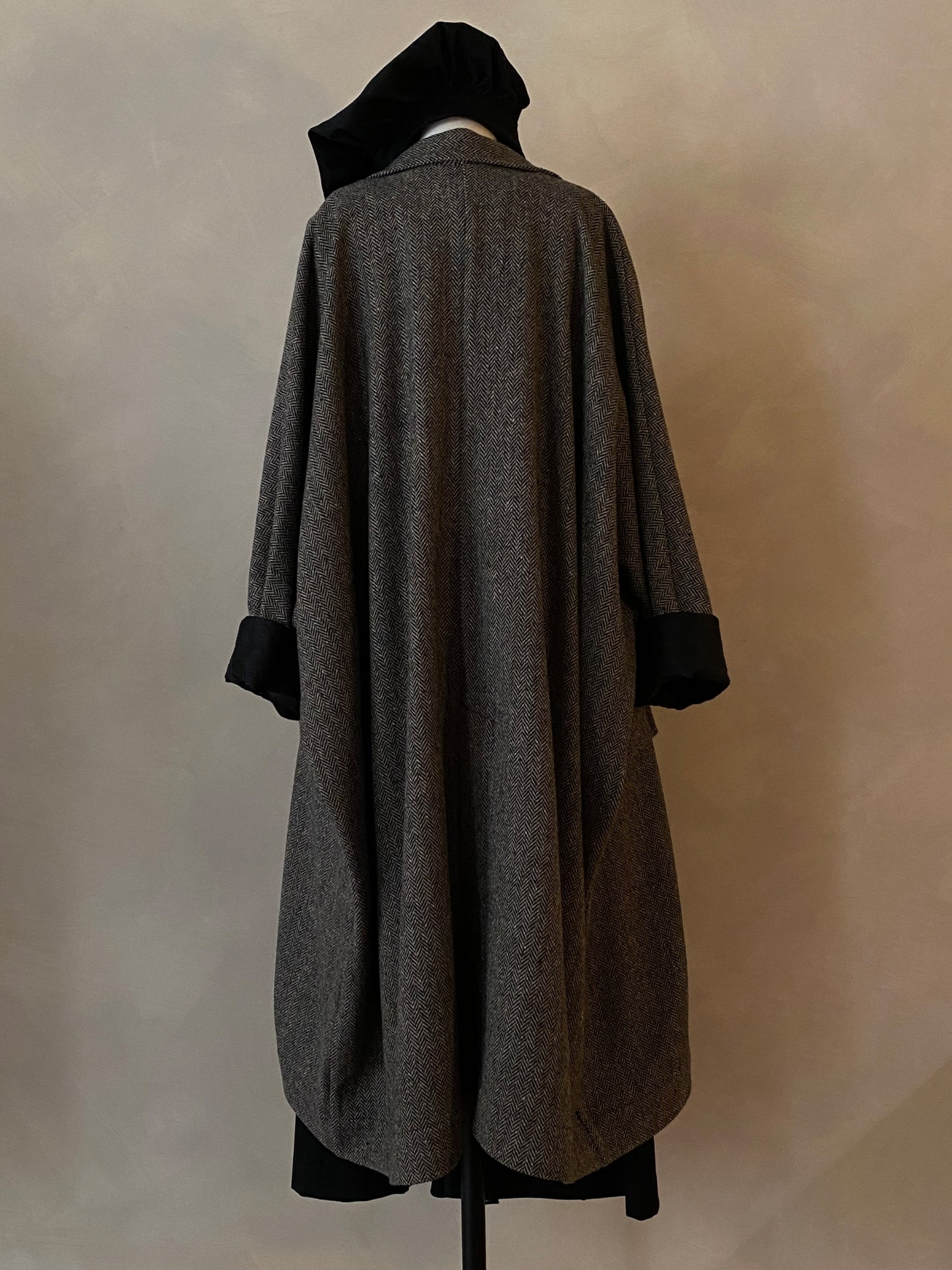 Oversized grey herringbone wool coat