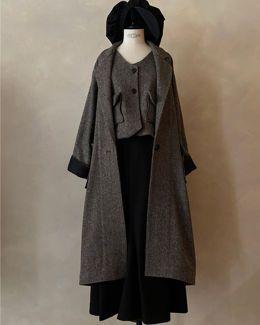 Abrigo oversize de lana de espiga gris