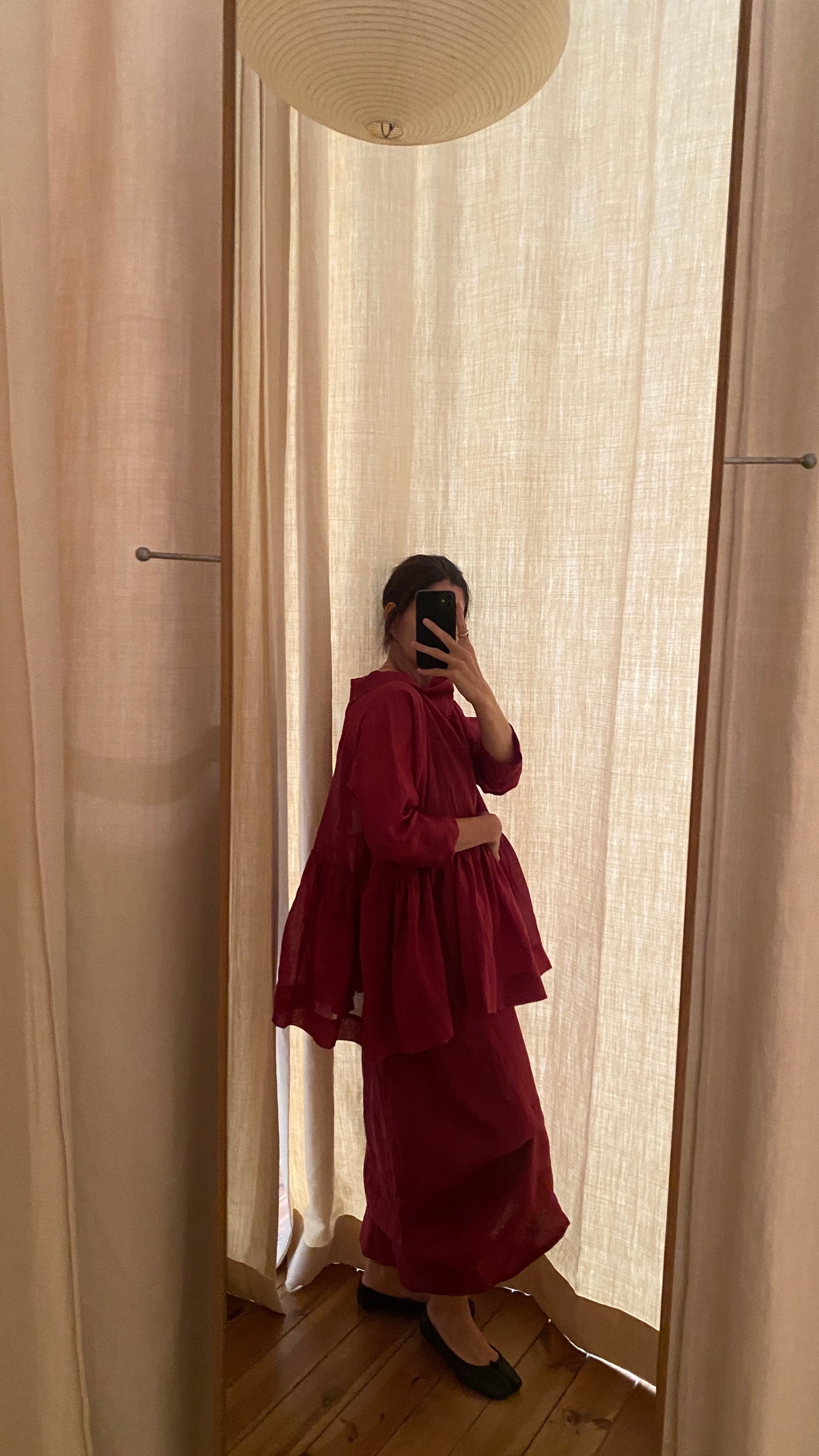 04.Two-piece burgundy ramie dress