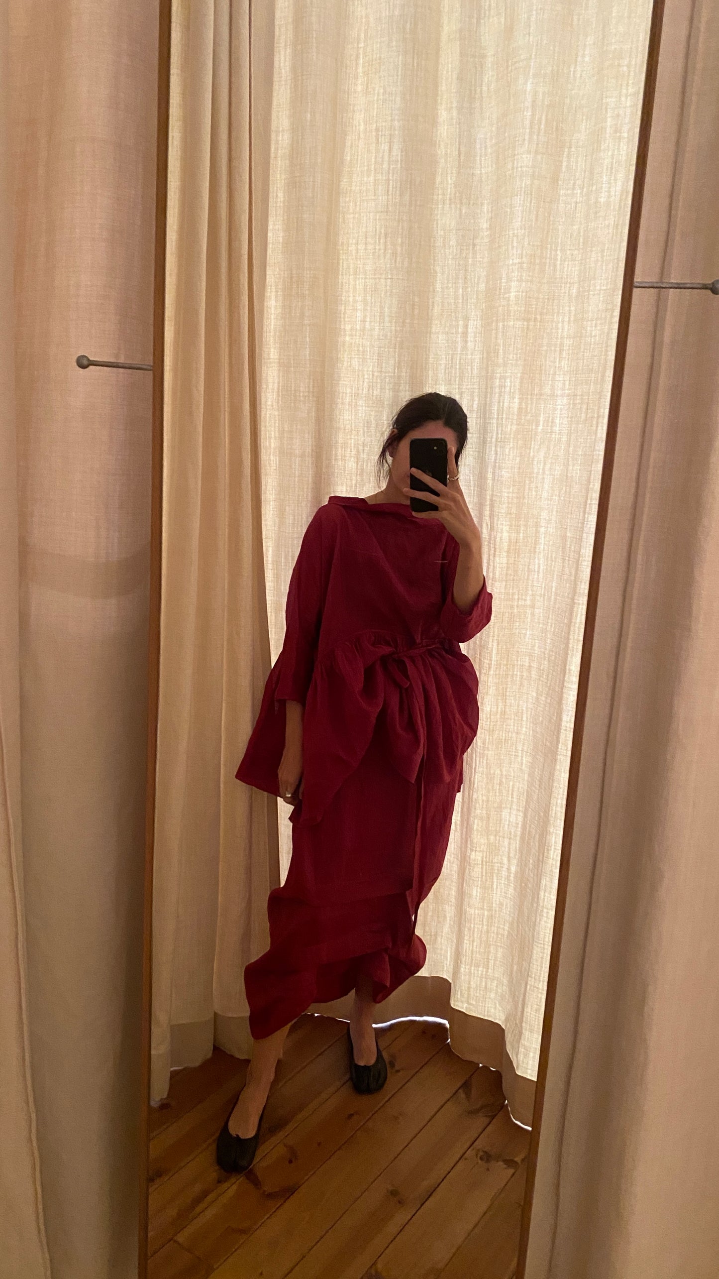 04.Two-piece burgundy ramie dress