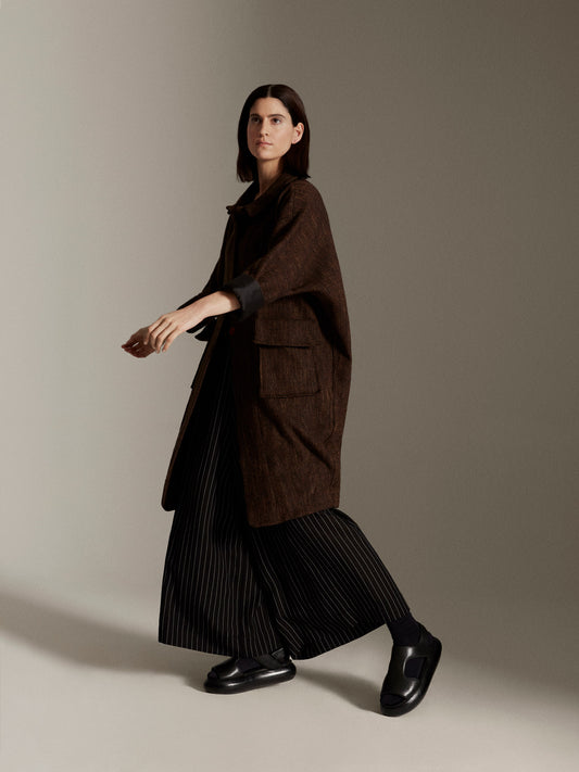 Brown herringbone wool coat