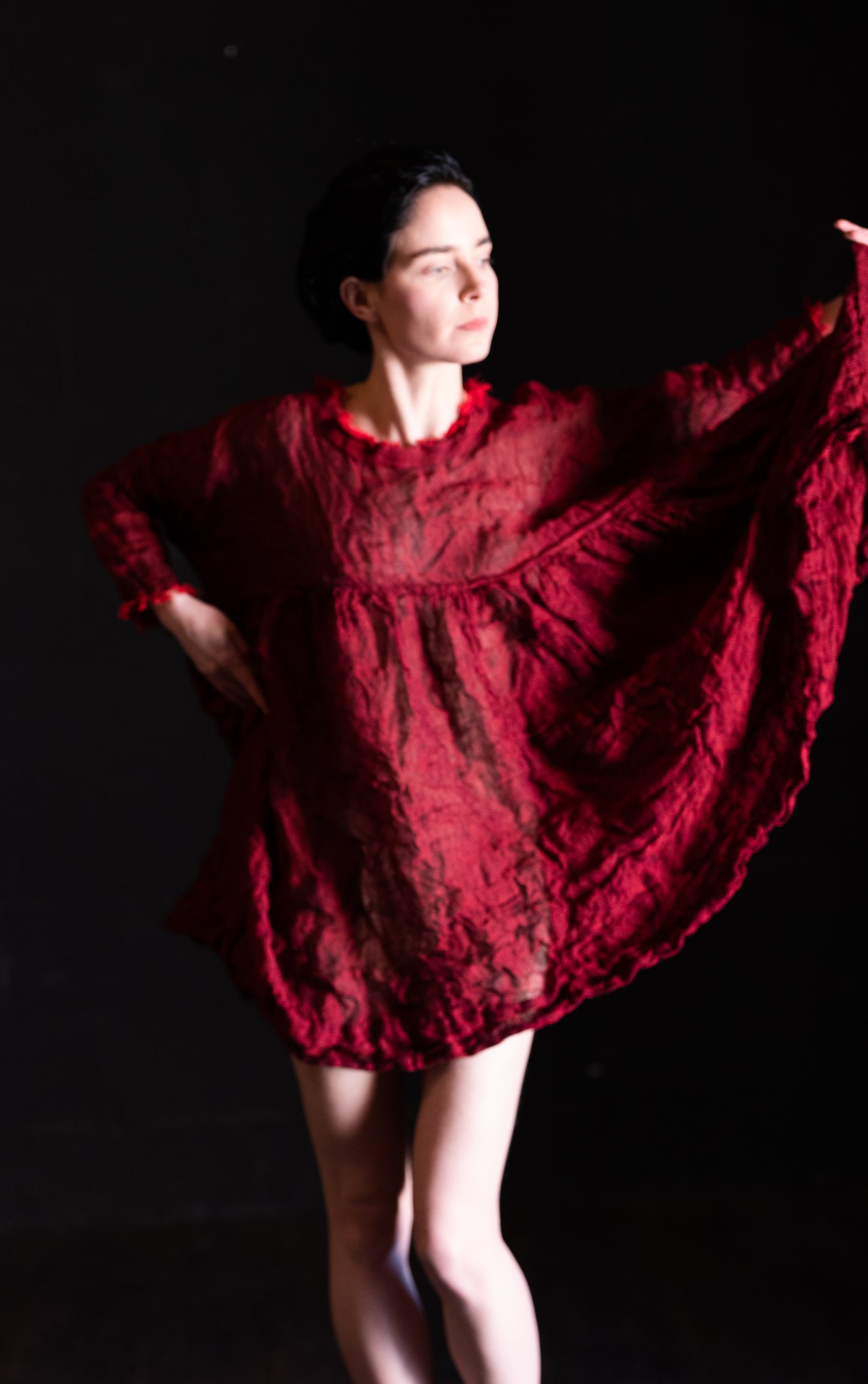 Red linen voile dress