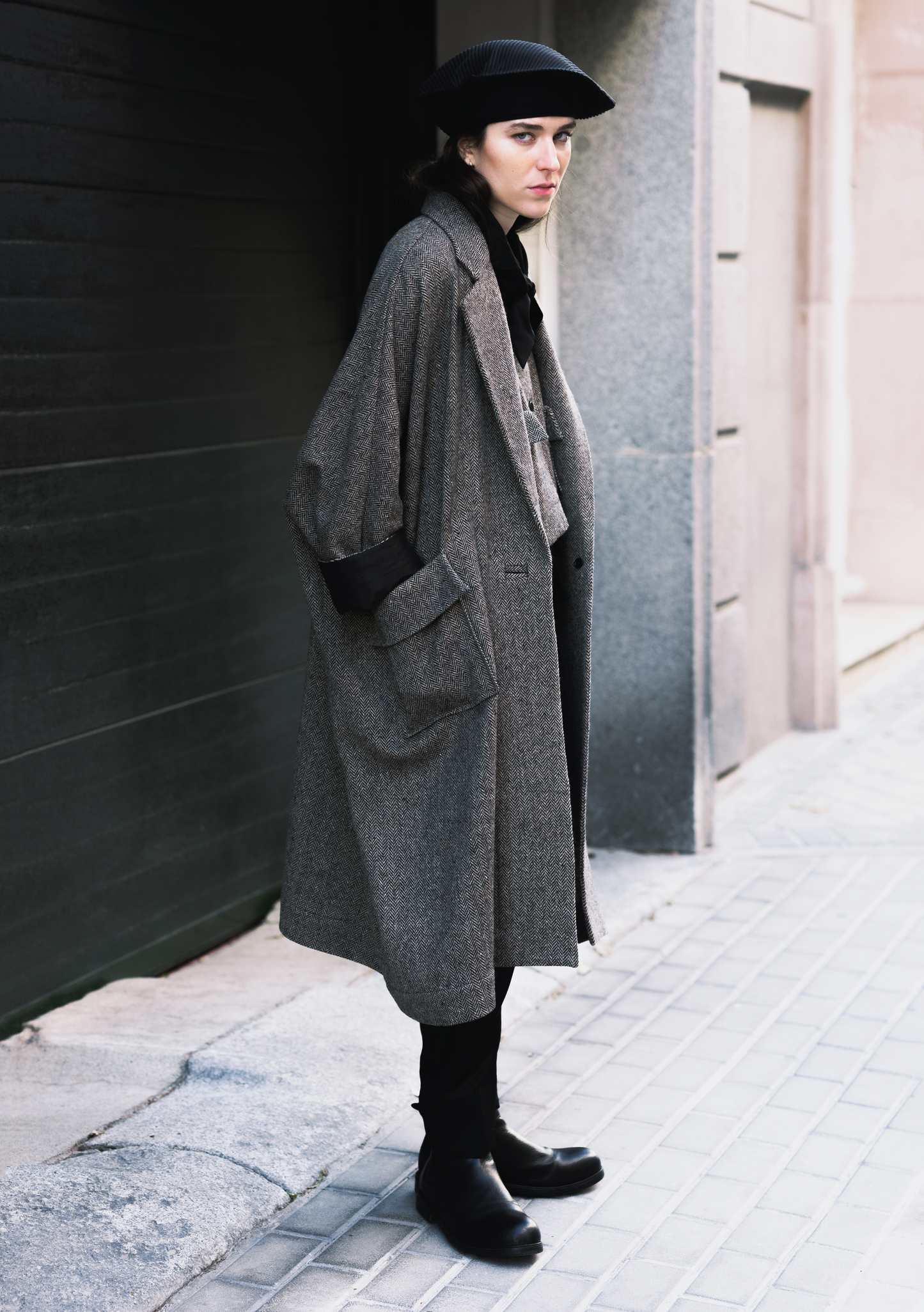 01. Oversized grey herringbone wool coat